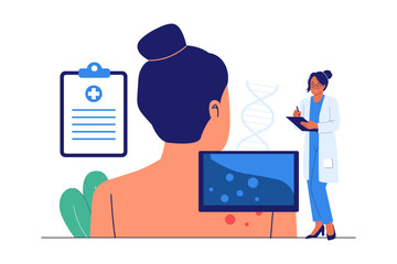 Illustration of Skin Cancer Diagnosis and Dermatology. Doctor Examining a Patient's Skin for Health Screening and Prevention