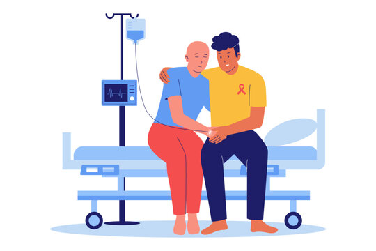 Illustration of Psychosocial Support for Cancer Patients. Person Giving Emotional Care to a Friend with Cancer