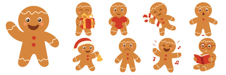 Gingerbread Man Christmas Characters. Hand drawn Vector Art