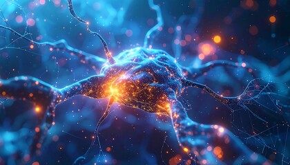 Intricate neuron network glowing, vibrant energy