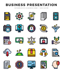 Business Presentation Lineal Color icons collection. Lineal Color icons pack. Vector illustration