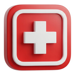 Obraz premium Red square icon with a white plus symbol and outline isolated on transparent background