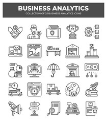 Collection of Business Analytics Icons: Data Analysis. Marketing. Finance. and Management