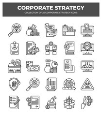 Collection of 25 Corporate Strategy Icons: Business Planning. Financial Growth. and Success
