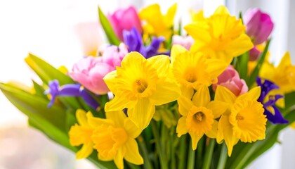 Vibrant Spring Bouquet Tulips Daffodils