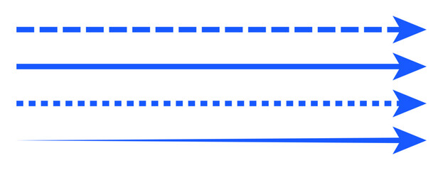 Set of long straight, dashed line vector arrows