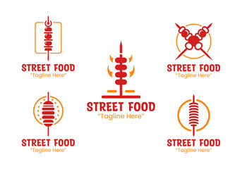 5 Street Food Skewer Logo Set Professional Fast Food Branding Collection
