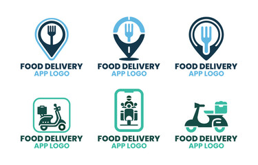 6 Food Delivery App Logo Set Professional Online Meal Branding Collection