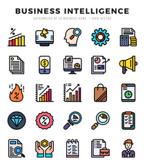 Business Intelligence Icons Pack. Lineal Color icons set. Lineal Color icon collection set.
