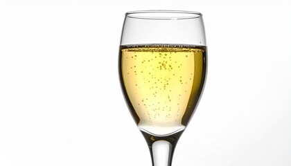 Champagne glass isolated on clean white background, elegant sparkling drink shining with bubbles, festive symbol of luxury, toast, celebration, romance, refined lifestyle, party, dinner, New Year, wed