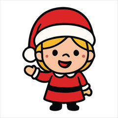 Obraz premium Sweet Christmas Girl in Red Holiday Dress Illustration