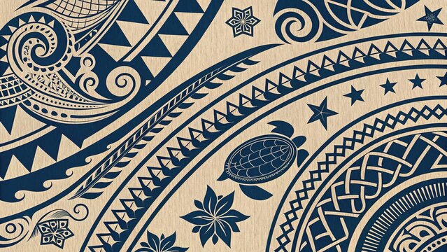 Intricate Polynesian tattoo design showcasing cultural symbols and patterns on textured surface