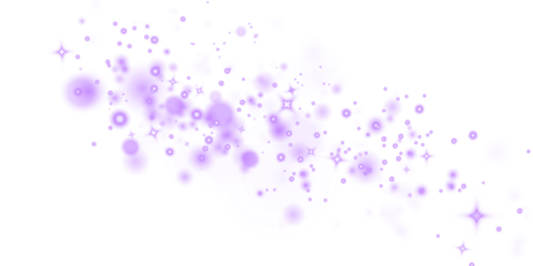 Purple bokeh overlay with soft glowing orbs and sparkling stars, creating a dreamy atmosphere for design projects, suitable for backgrounds, invitations, and creative compositions