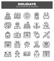 Collection of 25 Holidays. Festive Calendar Icons