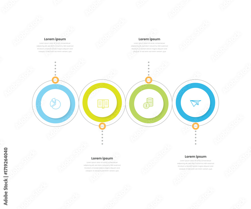 Poster four circle modern business infographic template for corporate data presentation and strategy visual