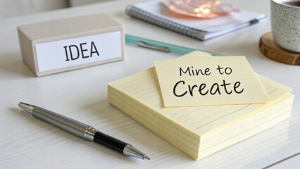 Creative Workspace with Sticky Notes and Idea Box for Inspiration