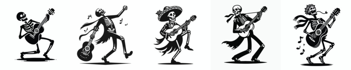vector silhouette of a bone man singing halloween
