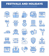 Collection of 25 Festivals and Holidays. Icons Set