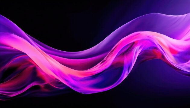 vibrant neon wave abstract glowing purple and pink light flow on black background modern fluid motion art for wallpaper or banner