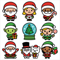Group of Happy Christmas Characters Illustration