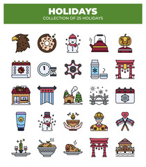 Holidays. Collection of 25 Festive Icons and Symbols
