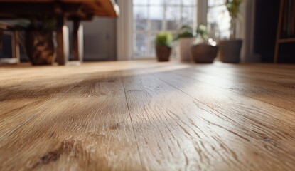 Fototapeta premium Close-up of light-brown wooden floor, sunlight