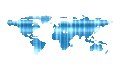World map, pixelated, blue squares