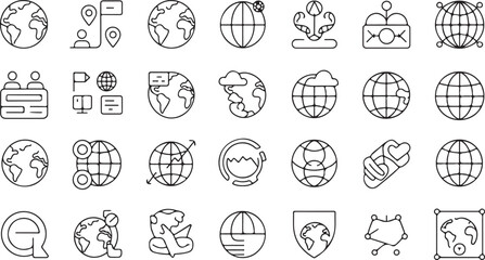 Collection of outline icons representing the globe and related concepts earth world