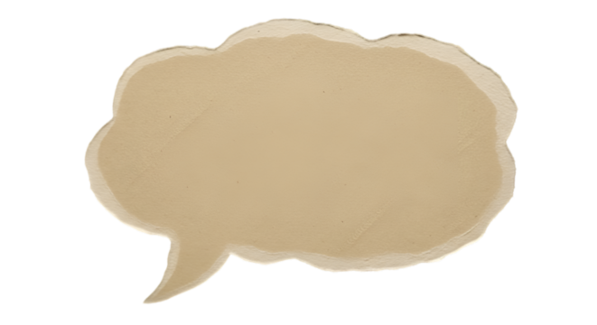 Brown paper bubble. Blank brown cut out cardboard paper speech bubble. Png transparency