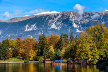 Bled, Slovenia autumn sunset panorama