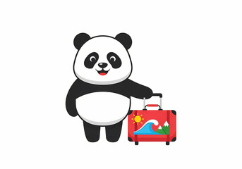 Naklejka premium Golden Week Travel Panda's Journey with a Suitcase - Japan Holiday Illustration