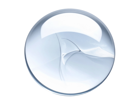 A simple glass button with a clear, reflective surface, a design element.