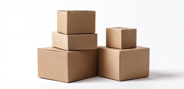 Several stacked cardboard boxes against a white background
