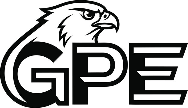 Gpe logo featuring a fierce eagle head and bold letters