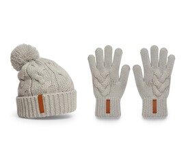 Stylish Grey Knit Hat and Gloves