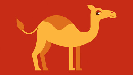 A vibrant orange camel with brown details, drawn on a solid red background. This illustration is perfect for projects requiring an Oriental, African, or desert theme