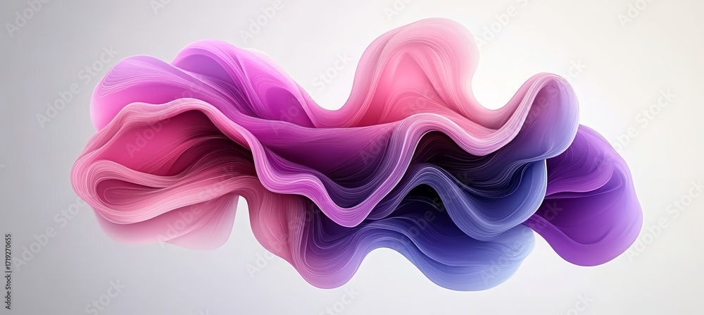 Poster delicate ink clouds blend gradient hues in artistic flowing forms with smooth transitions