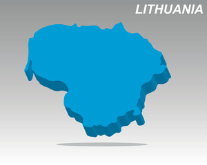 Clean, modern 3D isometric vector map of Lithuania in a striking blue color. Perfect for geographic and business presentations or infographics