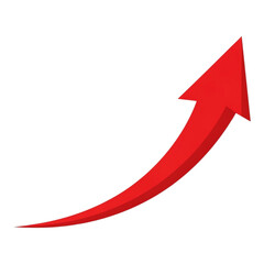 A vibrant red arrow curves upwards, symbolizing growth and progress, isolated on transparent background