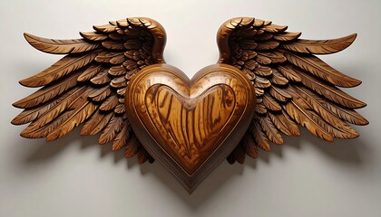 Intricate wooden heart with wings