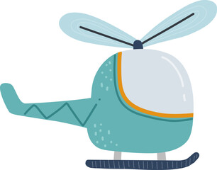 Helicopter in hand drawn, cartoon style. Suitable for kids, travel scenes, aviation themes. Air transport on white background.
