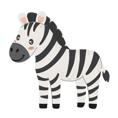 Zebra wild animal in hand drawn, doodle style. Suitable for kids books, animal themes, and safari designs. White background.