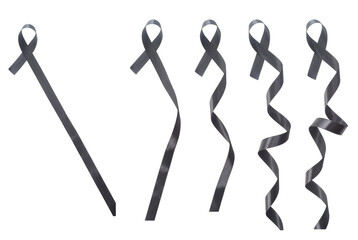 Set collection or collage of black ribbon with curl isolated on transparent background