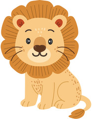 Lion wild animal, zoo in hand drawn, doodle style. Cartoon style for children content and safari themes. White background.