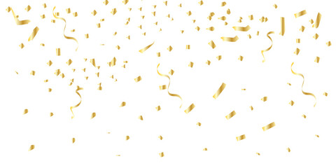 Golden confetti  falling against a clean white background, perfect for conveying celebration and joyous occasions