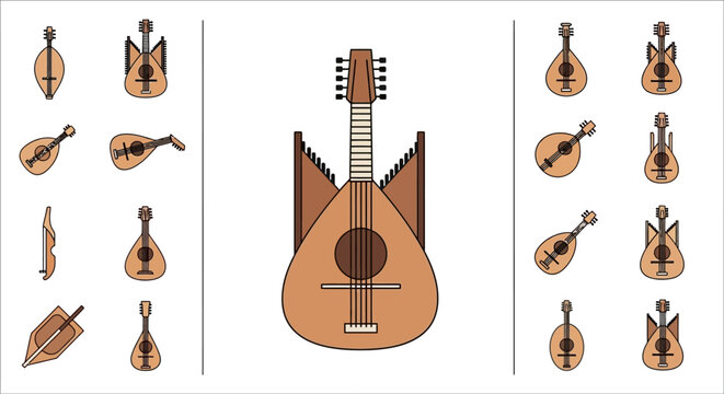 Timple Canary Islands Musical Instrument Illustrations.