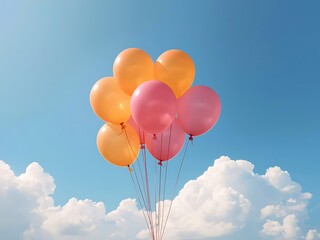 Fototapeta premium Heart shaped balloons floating amongst clouds against blue sky
