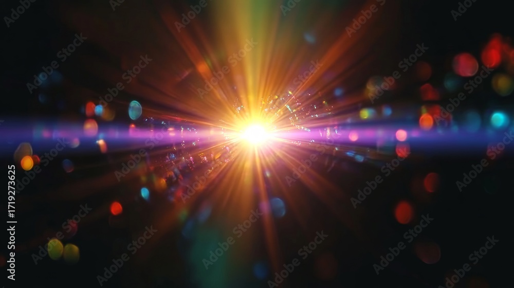 Poster stunning abstract lens flare with radial light rays on dark background for digital design projects