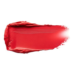 Bright red lipstick stroke with creamy texture and visible ridges, rich matte finish, isolated on a transparent background, abundant negative space, concept for beauty product advertisement