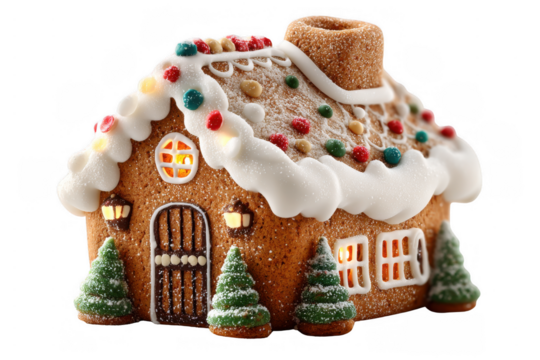 Gingerbread house icing roof candy decoration holiday dessert Christmas cookie festive treat winter theme cozy lighting